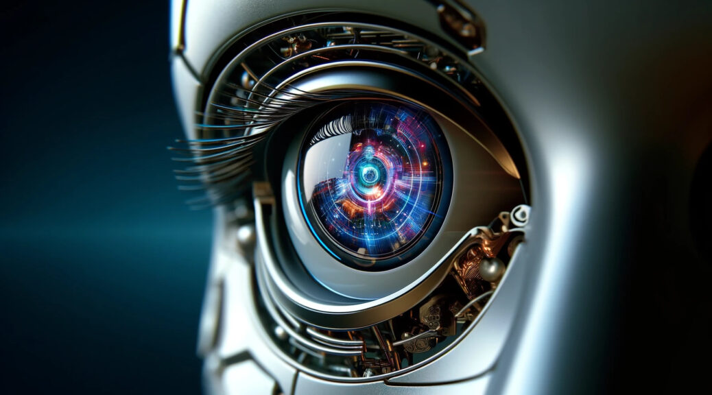 Macro view of a robotic AI eye