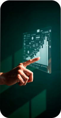 Hand pointing at a glowing analytics chart