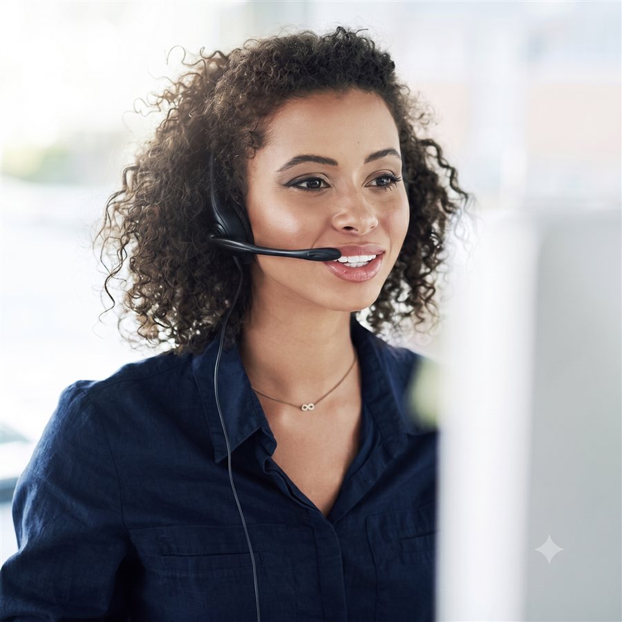 Support agent wearing a headset